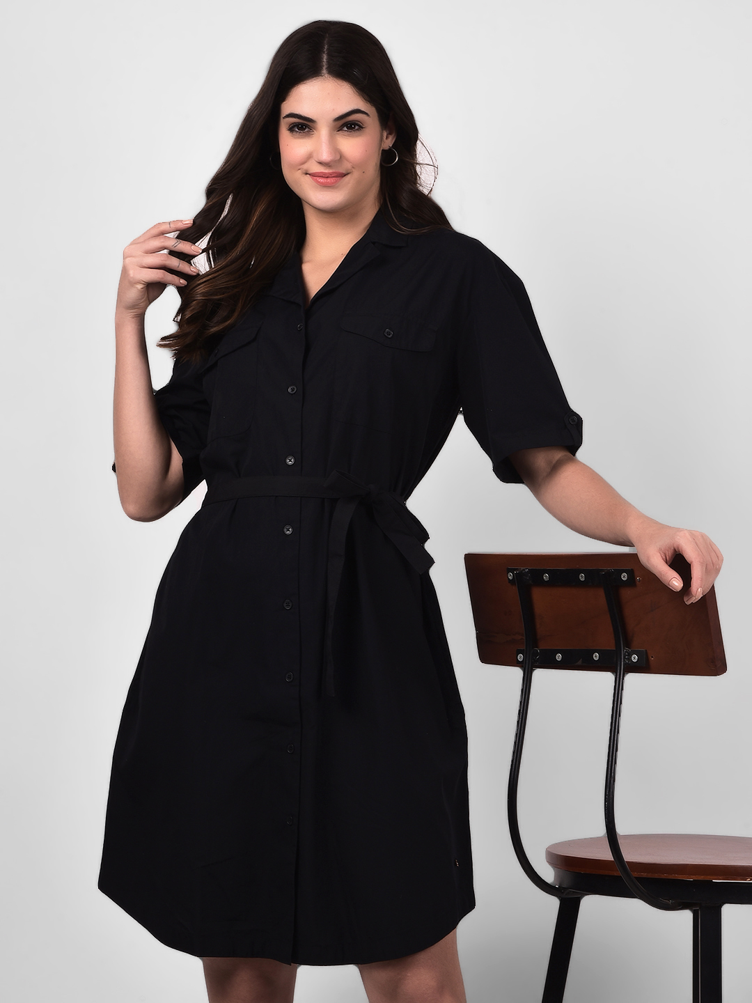 Numero Uno Women Black Utility Shirt Dress